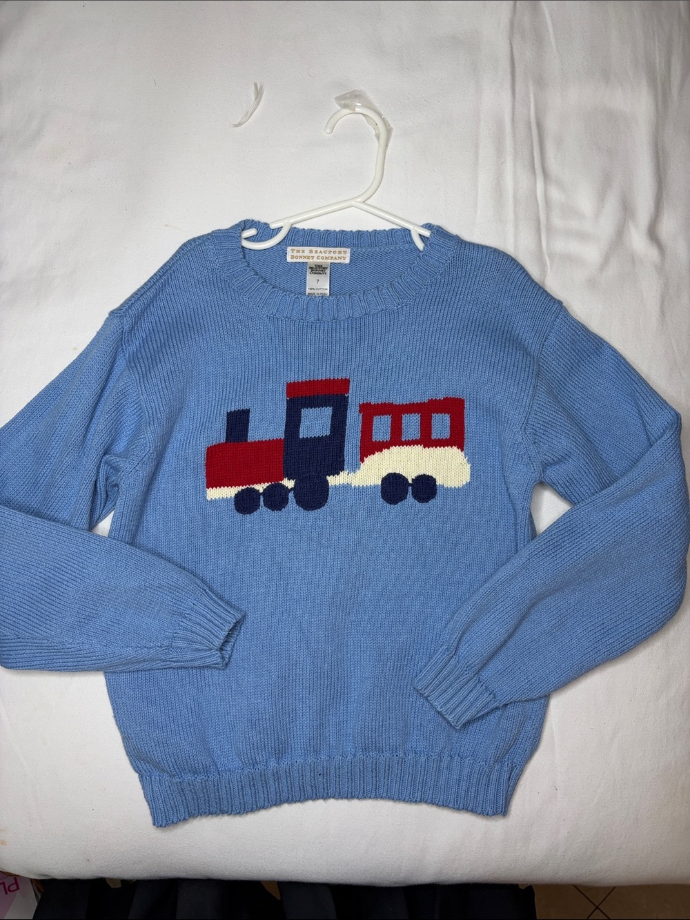The Beaufort Bonnet Company Light Blue Train Motif Crewneck Sweater